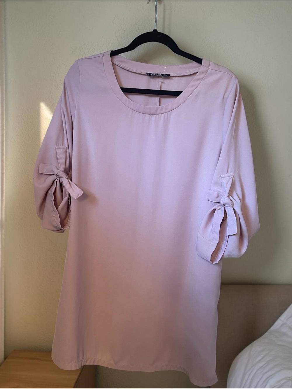YOINS Womens Blush Pink Tie-Sleeve Mini Dress/Tunic XL